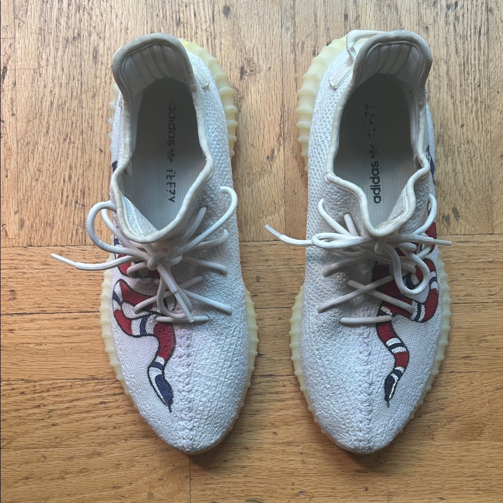 Adidas White and Red Snake Design Sneakers